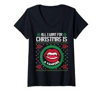 Donna all I Want for Christmas Is A Vampire Fun Uomini Donne Ragazza Ragazzo Maglietta con Collo a V
