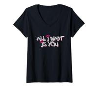 Donna all I Want Is You Love Quote Maglietta con Collo a V