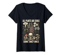 Donna all Plants Are Edible Some Only Once Funny Botanical Maglietta con Collo a V