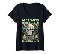 Donna all Plants Are Edible Some Only Once Funny Maglietta con Collo a V