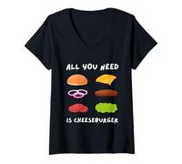 Donna all You Need Is Cheeseburger Snack Dealer Maglietta con Collo a V