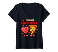 Donna all You Need is Love And Pizza Divertente Cibo Carino Coppie Arte Maglietta con Collo a V