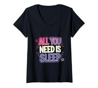 Donna All You Need Is Sleep Salute essenziale riposante -------- Maglietta con Collo a V
