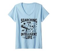 Donna alla Ricerca di Vita Intelligente Divertente Alien Telescope Space Maglietta con Collo a V