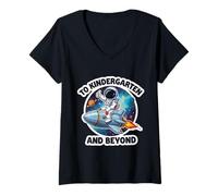 Donna All'asilo e Oltre la Scuola di astronauti per Gli Amanti dello Spazio dei Ragazzi Maglietta con Collo a V