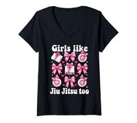 Donna alle Ragazze Piace Il Jiu Jitsu Too Pink Bow Maglietta con Collo a V