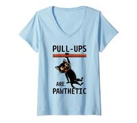 Donna Allenamento Cat Pull-ups Sono Pawthetic Gym Kitten Maglietta con Collo a V