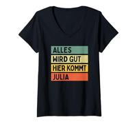 Donna Alles Wird Gut Hier Kommt Julia Retro Vintage Nome Maglietta con Collo a V