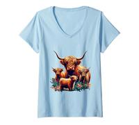 Donna Allevatori di Mucche pelose delle Highland Scozzesi allevatori Agricoltori Fattoria Regalo Maglietta con Collo a V