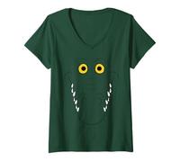 Donna Alligatore Coccodrillo Viso Costume Facile Halloween Maglietta con Collo a V