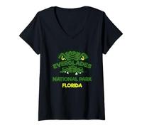 Donna Alligatore In Florida Palude Everglades Parco Nazionale Viaggio Maglietta con Collo a V