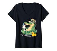 Donna Alligatore Vacanza Boba Perla tè al Latte Gator Alligatori Maglietta con Collo a V