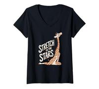 Donna Allungati Fino alle Stelle Yoga con Giraffa Maglietta con Collo a V