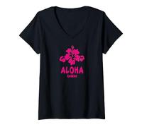 Donna Aloha Hawaii Hibiscus Maglietta con Collo a V