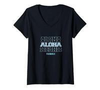 Donna Aloha Hawaii in Stacked Text Maglietta con Collo a V