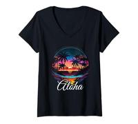 Donna Aloha Hawaii l'isola hawaiana Palm Beach Maui Kauai Maglietta con Collo a V