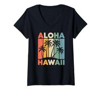 Donna Aloha Hawaii Palm Trees Tropical Maglietta con Collo a V