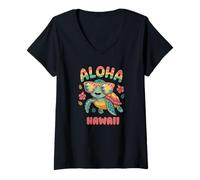 Donna Aloha Hawaii Turtle Tropical Island Ocean Vibes Maglietta con Collo a V