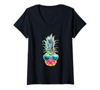 Donna Aloha Occhiali da Sole Ananas Hawaii Maglietta con Collo a V
