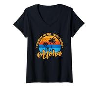 Donna Aloha Paradise Island Wave cavalca Il Surf Maglietta con Collo a V