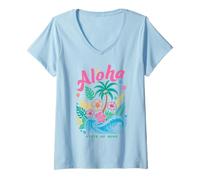 Donna Aloha State of Mind - Camicia tropicale con fiori di ibisco e palme Maglietta con Collo a V