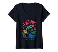 Donna Aloha State Of Mind Palm Wave Fiori Maglietta con Collo a V