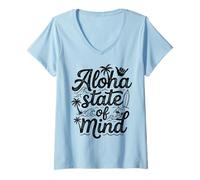 Donna Aloha State of Mind Surfing Hawaiian Beach Palm Wave Surfer Maglietta con Collo a V