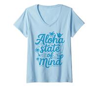 Donna Aloha State of Mind Surfing Hawaiian Beach Palm Wave Surfer Maglietta con Collo a V