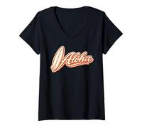 Donna Aloha Tavola da Surf Retro Hawaii Tropical Beach Script Vibes Maglietta con Collo a V