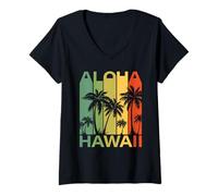 Donna Aloha Vibes Oceano Estivo Hawaii Maglietta con Collo a V