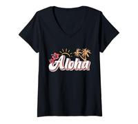 Donna Aloha Vibes Oceano Estivo Hawaii Maglietta con Collo a V
