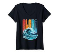 Donna ALOHA Wave Design Surf Ocean Waves Hawaii Vibes hawaiane Maglietta con Collo a V