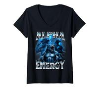 Donna Alpha Energy Wolf Meme Cringe Strano Divertente Uomini Donne Maglietta con Collo a V