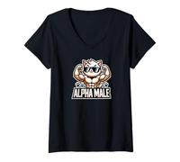 Donna Alpha Feline Male Funny Cat Graphic Animal Pet Lover Novelty Maglietta con Collo a V