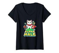 Donna Alpha Feline Male Funny Kitten Graphic Father's Day Novelty Maglietta con Collo a V