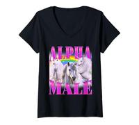 Donna Alpha Maschio Unicorno Sarcastico Ironico Y2K Divertente Umorismo Strano Maglietta con Collo a V