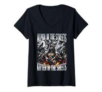 Donna Alpha Streets - Gattino in The Sheets Funny Wolf Meme Maglietta con Collo a V