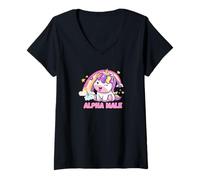 Donna Alpha Unicorn Male Funny Mythical Creature Animal Graphic Maglietta con Collo a V