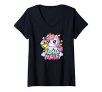 Donna Alpha Unicorn Male Mythical Creature Graphic Art Cool Humor Maglietta con Collo a V