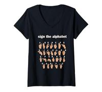 Donna Alphabet Inclusive Sign ABC ASL American Sign Language Maglietta con Collo a V