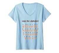 Donna Alphabet Inclusive Sign ABC ASL American Sign Language Maglietta con Collo a V
