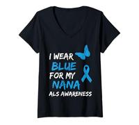 Donna Als Awareness I Wear Blue for My Nana Ribbon Maglietta con Collo a V