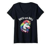 Donna Alternativa Rock And Roll con Unicorno Arcobaleno, Stile Emo Gotico, Animale Maglietta con Collo a V