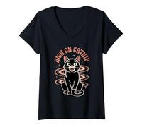 Donna Alto su Catnip Trippy Galaxy Cat Humor Maglietta con Collo a V