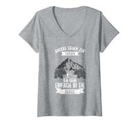 Donna Altri Andare alla Terapia Vado in Montagna Escursioni Montagna Maglietta con Collo a V, Grigio Melange, S