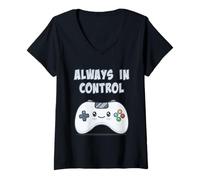 Donna Always in Control Kawaii Controller Videogiochi Player Maglietta con Collo a V