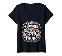 Donna Always Keep An Open Mind Pensiero Pratico - Maglietta con Collo a V