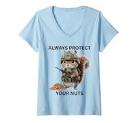 Donna Always Protect Your Nuts Cute Scoiattolo Indossare Militare Maglietta con Collo a V