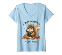 Donna Always Protect Your Nuts Cute Scoiattolo Indossare Militare Maglietta con Collo a V