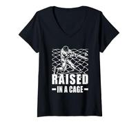 Donna Alzato in Una Gabbia Baseball Training Batter Catcher Pitcher Maglietta con Collo a V